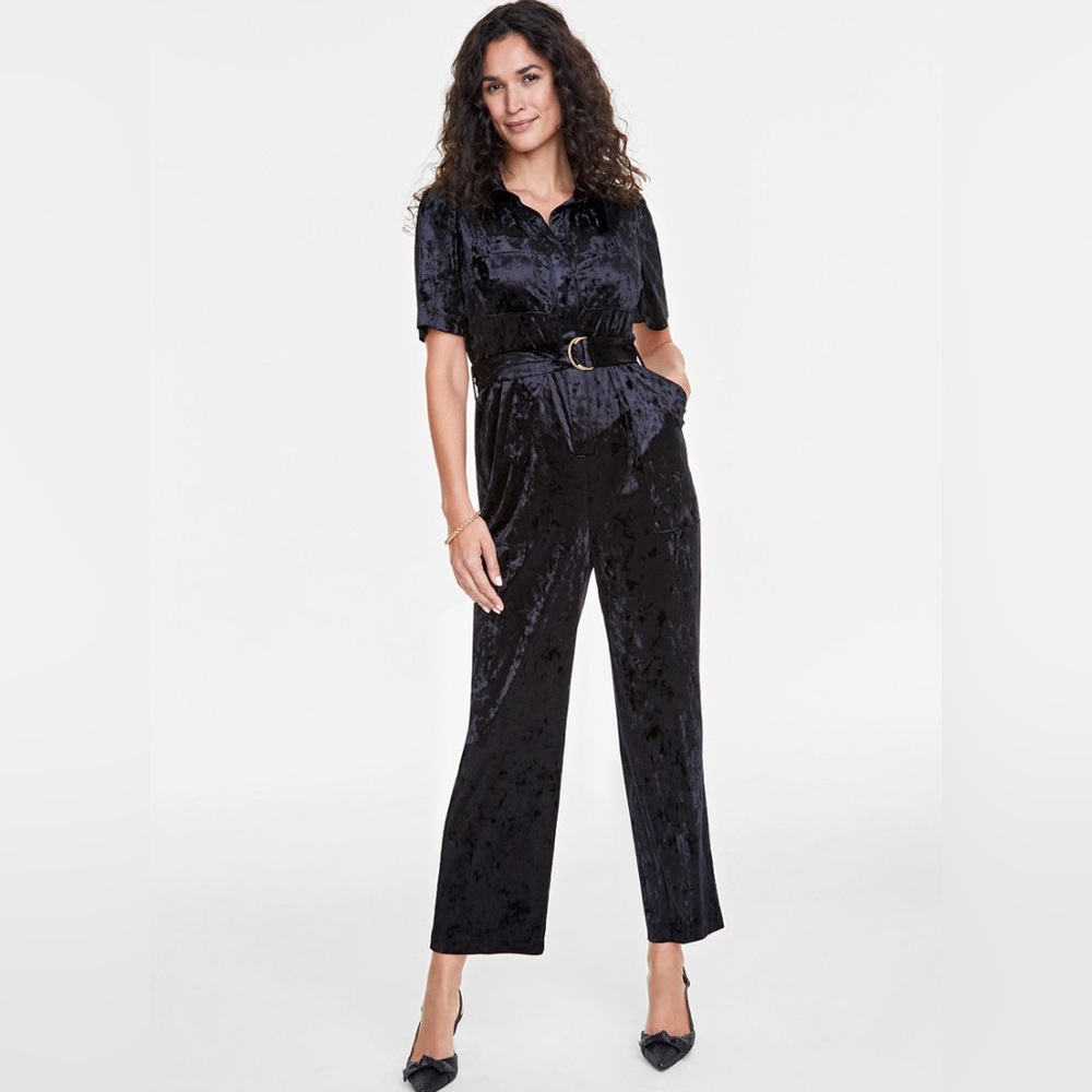 ON 34th Short Sleeved Velvet Jumpsuit